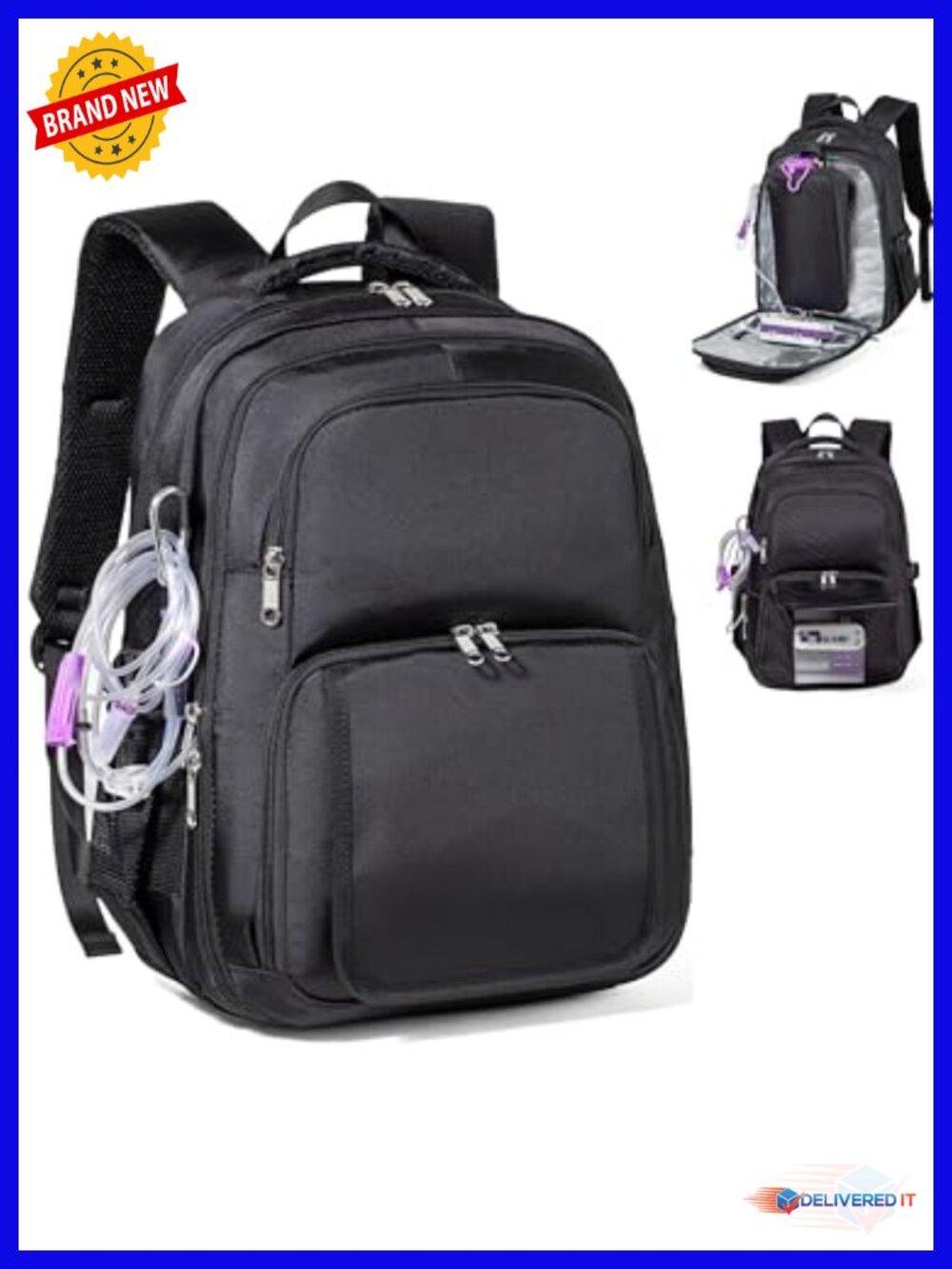 Feeding Tube Backpack for G Tube, J Tube, Enteral Pump, Fits 500-1200ml, Black